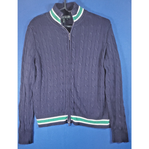 Lauren Ralph Lauren Sweaters - LRL Lauren Active Ralph Lauren Women's L Navy Blue Cable Knit Full Zip Sweater